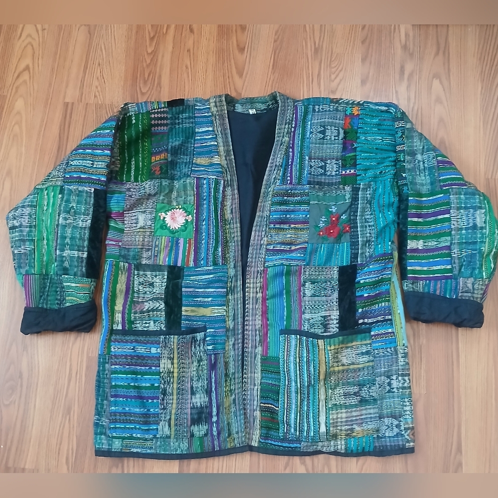 Women’s 2X Boho Patchwork Kimono Jacket Oversized… - image 1